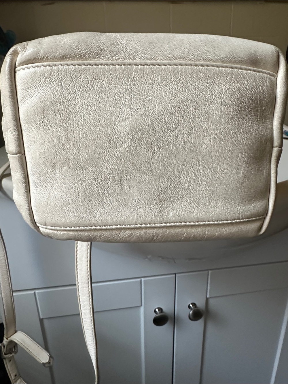 Jimmy Choo Cream Leather Drawstring Bucket Backpack - Picture 2 of 6